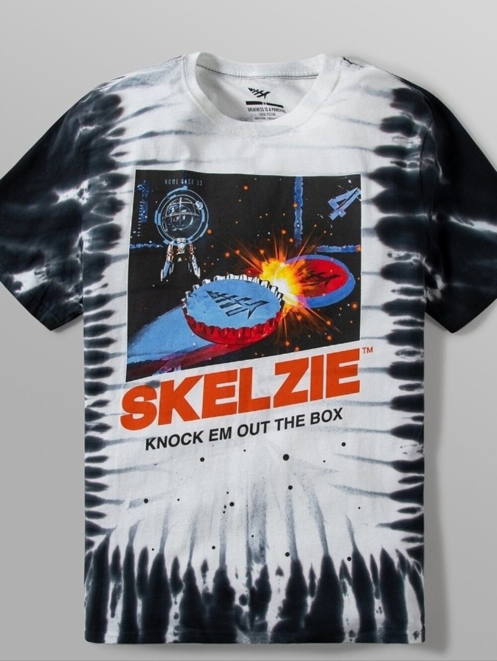 Paper Plane Skelzie Mens Tie-Dye Graphic Tee - Black & White